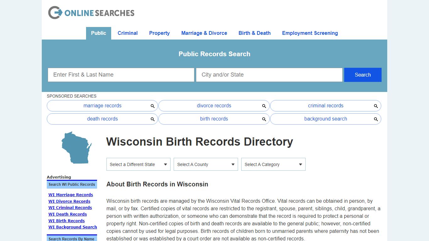 Wisconsin Birth Records Search Directory