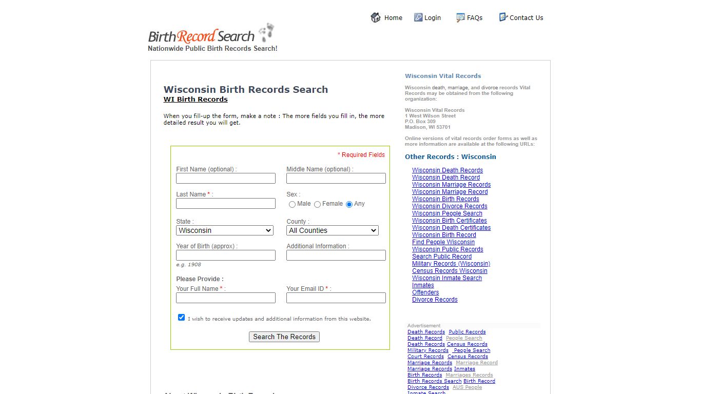 Wisconsin Birth Records Search